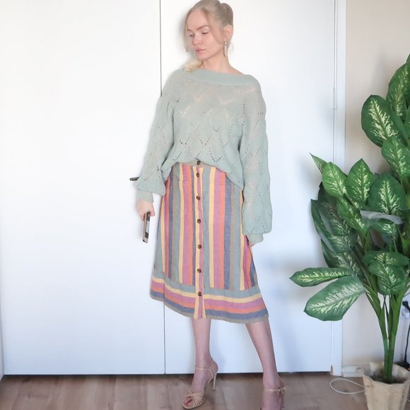 Madewell Dresses & Skirts - Madewell Linen / Cotton Blend Rainbow Striped A-line Knee-length Skirt